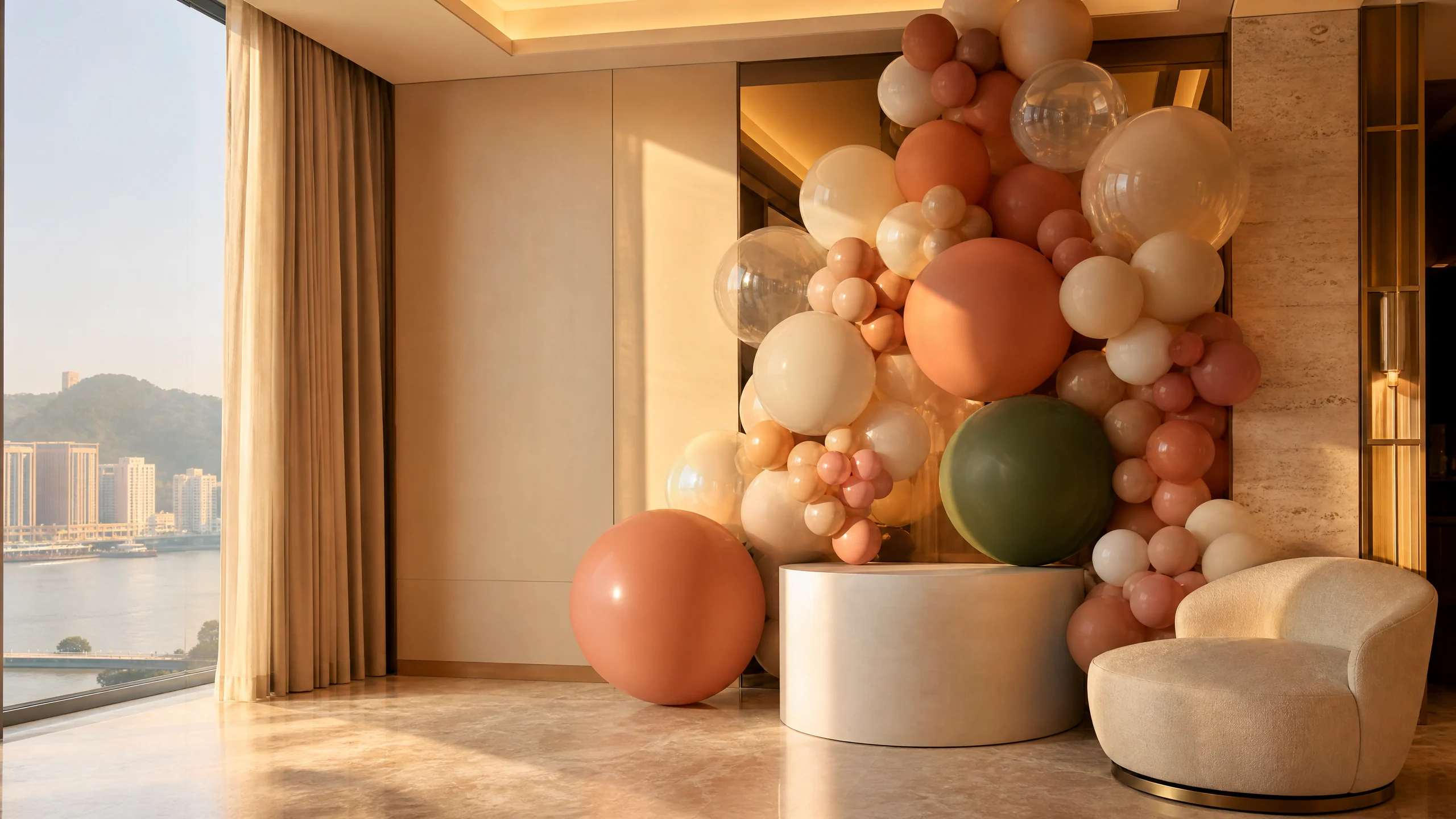 酒店房間內的 First Balloon 氣球慶祝場景
